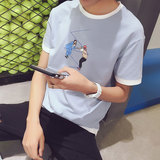 2016夏季男士短袖圆领T恤日系青年修身韩版时尚印花潮流T恤小衫男