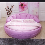 圆床  双人床 时尚 婚床圆形床粉色红色公主新款特价皮艺大圆床