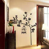 黑色鸟笼PVC透明膜可移墙贴画客厅沙发电视背景温馨卧室床头脚线