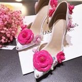 韩国小清新可爱花朵凉鞋玫瑰花真皮细跟高跟性感女鞋显瘦花朵女鞋