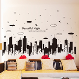 可移除墙贴纸贴画城市都市建筑夜景剪影客厅沙发欧式创意墙壁装饰