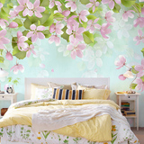 温馨大型壁画 简约卧室墙纸 客厅电视背景墙壁纸 田园薄荷绿墙布