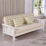 实木沙发床白色橡胶木沙发现代简约两用折叠推拉布艺三人位沙发床