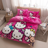 卡通儿童床上用品 单人床单被套法兰绒四件套 KT猫珊瑚绒三件套
