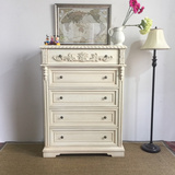 美式实木雕花五斗柜白色做旧橡木家具法式卧室储物柜斗柜高柜定制