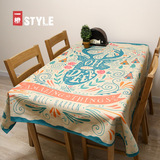 美式乡村抽象麋鹿棉麻餐桌布创意布艺手绘风方形茶几盖布加厚台布