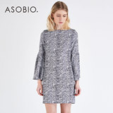 ASOBIO 2016年春季新款品牌女装印花蝙蝠袖口连衣裙 中长款a字裙