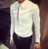 刺绣男士发型师衬衫长袖修身型薄款夏季韩版潮流青年白衬衣英伦潮
