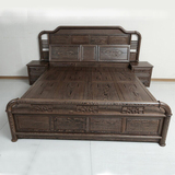 红木家具鸡翅木床双人床1.8米高箱储物床全实木床仿古雕花床婚床