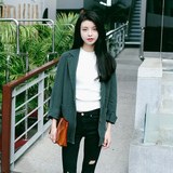 MISSQ夏装新款 韩版墨绿色宽松大码茧型休闲西装外套女蝙蝠上衣