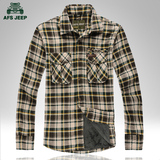 Afs/Jeep 秋冬季男士格子衬衫加绒加厚吉普长袖衬衣保暖大码外套