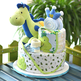 双层抱毯绿恐龙创意婴儿新生礼品礼物百日满月尿不湿尿布蛋糕礼盒