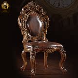 别墅高档欧式实木餐椅美式复古靠背椅子家用书房软包餐桌椅组合G1
