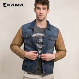 卡玛KAMA2015秋冬新款男装 PU拼接面料个性时尚牛仔外套 2315714