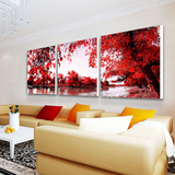 客厅装饰画风景画壁画红色枫叶现代冰晶无框画卧室三联画墙画挂画