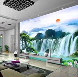无缝中式大型壁画卧室客厅酒店3D电视背景墙纸壁纸墙布瀑布迎客松