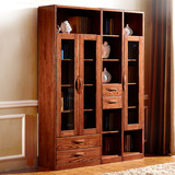 富盛中式全实木书柜两三四门自由组合红橡木家具转角书柜储物带门