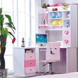 电脑桌带书架台式墙转角家用简约现代组合书桌女孩粉色儿童写字台