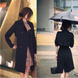 韩国SZ2016春装新品名媛气质修身英伦中长款双排扣女士风衣外套女