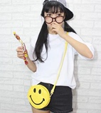 韩国ulzzang软萌童趣卡通黄色笑脸漆皮刺绣原宿复古斜跨包手机包