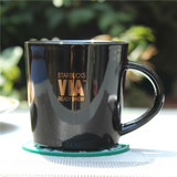 星巴克杯子 VIA速溶咖啡杯 陶瓷杯 黑色烫金带盖杯子 包邮送杯垫