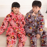秋冬季儿童夹棉睡衣 男童女童中童大童加厚珊瑚绒卡通家居服套装