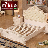 mikuo欧式床双人1.8米实木雕花真皮1.5公主婚床高箱奢华法式田园
