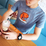 日系复古做旧潮男短袖t恤文艺卡通半袖韩版男士个性修身印花T恤夏