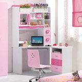 儿童转角书桌书柜书架 电脑桌 组合 粉红色女孩家用连体学习写字