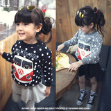 韩版精品童装女童秋冬季加绒卫衣 黑色波点 汽车图案 厚实保暖