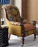 欧式美式复古实木布艺软包单人沙发椅休闲贵妃椅躺椅座椅扶手椅子