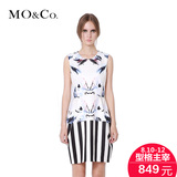 MO&Co.摩安珂连衣裙显瘦欧美时尚无袖收腰印花条纹M143SKT116moco