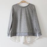 春季新款出口剪标出口日本女装雪纺袖短款假两件亮点显瘦T恤