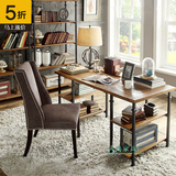 美式乡村复古实木电脑桌台式家用学习办公桌宜家卧室书房书桌书架