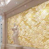 无缝3D大型壁画浮雕金色祥云 餐厅客厅酒店大堂吉祥中式墙纸壁纸