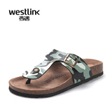 Westlink西遇男鞋2016夏季人字夹趾凉鞋拖鞋男士迷彩沙滩拖软木拖