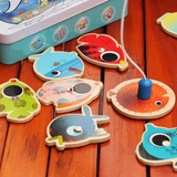 新品外贸 铁盒磁性色彩鲜艳双杆钓鱼积木玩具 亲子益智互动游戏