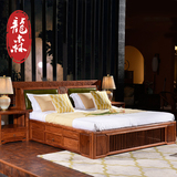 龙森现代新中式红木实木大床2.3米 刺猬紫檀木双人床婚床卧室家具