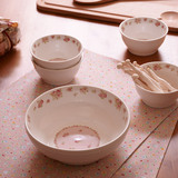 创意英式玫瑰花釉中彩陶瓷饭碗家用米饭碗套装陶瓷碗餐具五件套