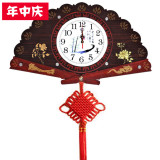 扇形艺术中国风水墨客厅钟 大扇形挂钟 中式静音时钟石英钟表墙钟