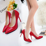 女鞋胶粘鞋橡胶红色防水台套脚细跟尖头浅口超高跟漆皮性感单鞋潮
