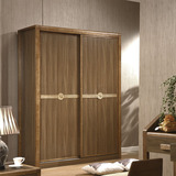 现代中式实木衣柜趟门大衣橱木质衣柜移门储物柜胡桃色卧室家具