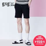 gxg jeans男装夏 男黑色个性撞色腰际系带直筒休闲短裤潮62922003
