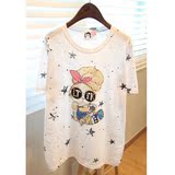 现货16夏韩国东大门代购进口正品女装白油点星时尚猫半袖卡通T恤