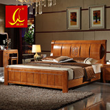 望家辉 全实木床简约现代双人床泰国进口橡木中式雕花1.8米婚床