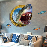 3D海洋立体墙贴纸客厅沙发卧室儿童房墙壁装饰创意仿真贴画大鲨鱼