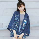日系软妹和风开衫日常改良和服凤凰印花浴衣蝙蝠袖防晒短外套女