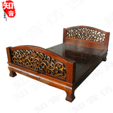 东南亚泰式老榆木双人床卧室雕花大床简约新中式仿古实木家具定制