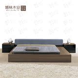 原木实木榻榻米床 现代简约橡木色黑胡桃木色实木床1.8米双人床