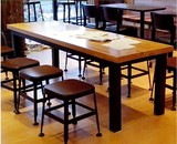 包邮定制美式铁艺咖啡馆实木长条桌西餐厅星巴克餐台桌椅组合休闲